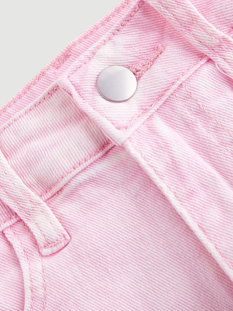 SHEIN MOD 女士简约休闲牛仔半身裙配蝴蝶结口袋装饰 - 淺粉色 - 查看 4
