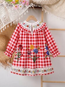 SHEIN (Young Girl) 印花網紗時尚寬鬆優雅洋裝 - 紅色 - 查看 7