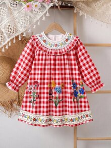 SHEIN (Young Girl) 印花網紗時尚寬鬆優雅洋裝 - 紅色 - 查看 3