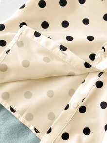 SHEIN 兒童青少年女孩寬鬆休閒簡約舒適日常穿著校園風白色滾邊袖優雅荷葉邊前開鈕扣波點開學款 - 白色 - 查看 9