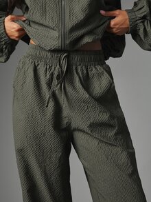 MISSGUIDED Wide Leg Casual Pants With Elastic Drawstring Waist Waffle Texture Full Length Relaxed Fit Trousers Perfect For Fall Winter - Dark Grey - View 5