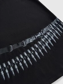 ROMWE Grunge Punk Gaun Mini Wanita Motif Peluru dengan Leher Asimetris, Cocok untuk Halloween, Klub Malam, Warna Hitam, Grafis, Musim Panas, Seksi - Hitam - View 3