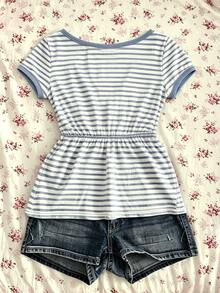 IslaSuriya Plus Size Women V-Neck Striped Casual Versatile Daily Wear Top - Multicolor - View 2
