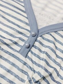 IslaSuriya Plus Size Women V-Neck Striped Casual Versatile Daily Wear Top - Multicolor - View 3