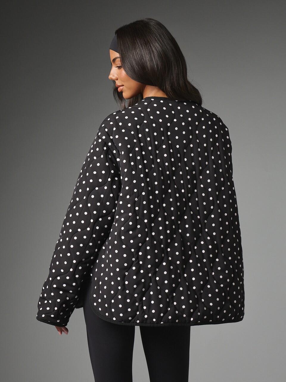MISSGUIDED Oversized Quilted Polka Dot Jacket With Button Front Closure And Patch Pockets Collarless Winter Outerwear