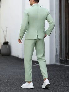 Manfinity Mode Men's Solid Color Casual Business Suit Set, Pocket Design, Suitable For Daily Commute, Relaxed Work Environment Or Semi-Formal Occasions, Also An Ideal Gift For Boyfriend And Husband - Green - View 2