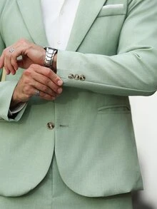 Manfinity Mode Men's Solid Color Casual Business Suit Set, Pocket Design, Suitable For Daily Commute, Relaxed Work Environment Or Semi-Formal Occasions, Also An Ideal Gift For Boyfriend And Husband - Green - View 7