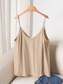 CosyJoli Plus Size Women's Floral Embroidered Pattern Casual Versatile Daily Outing Camisole Top - Apricot - View 4