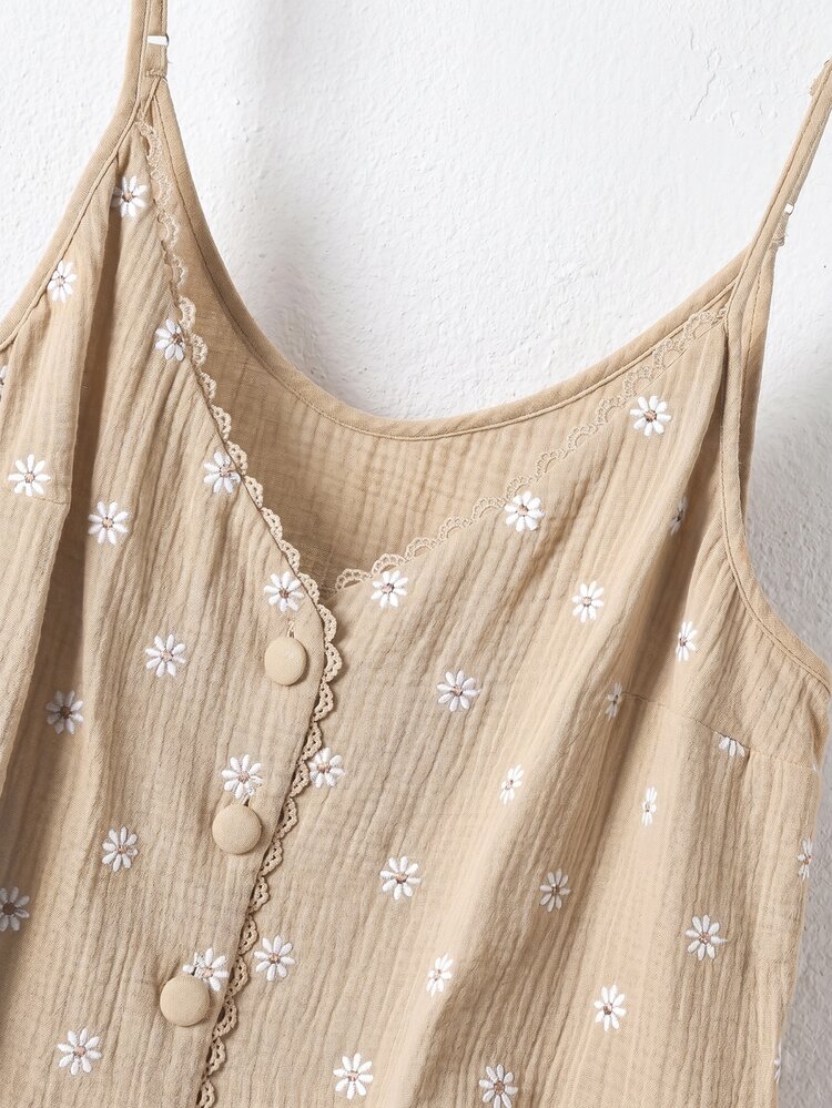 CosyJoli Plus Size Women's Floral Embroidered Pattern Casual Versatile Daily Outing Camisole Top - Apricot - View 5