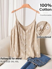 CosyJoli Plus Size Women's Floral Embroidered Pattern Casual Versatile Daily Outing Camisole Top - Apricot - View 5
