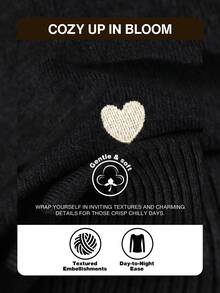 CosyJoli Women's Plus Size Heart Pattern Long Sleeve Cardigan Back-To-School Graduation Black And White Autumn Cute Kawaii Winter - Black - View 5