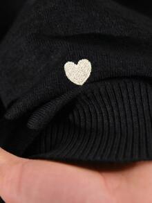 CosyJoli Women's Plus Size Heart Pattern Long Sleeve Cardigan Back-To-School Graduation Black And White Autumn Cute Kawaii Winter - Black - View 9