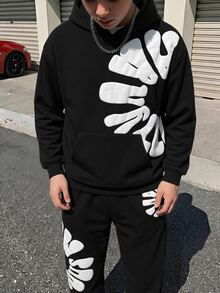 2件組兒童青少年男孩休閒大字母圖案黑色連帽衛衣與運動長褲套裝，適合秋冬、家庭聚會、開學季、運動、玩耍、生日派對、拍照、度假、節日 - 黑色 - 查看 2