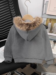 SHEIN 少女款純色連帽寬鬆休閒運動衫 - 灰色 - 查看 2
