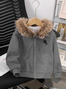 SHEIN 少女款純色連帽寬鬆休閒運動衫 - 灰色 - 查看 1