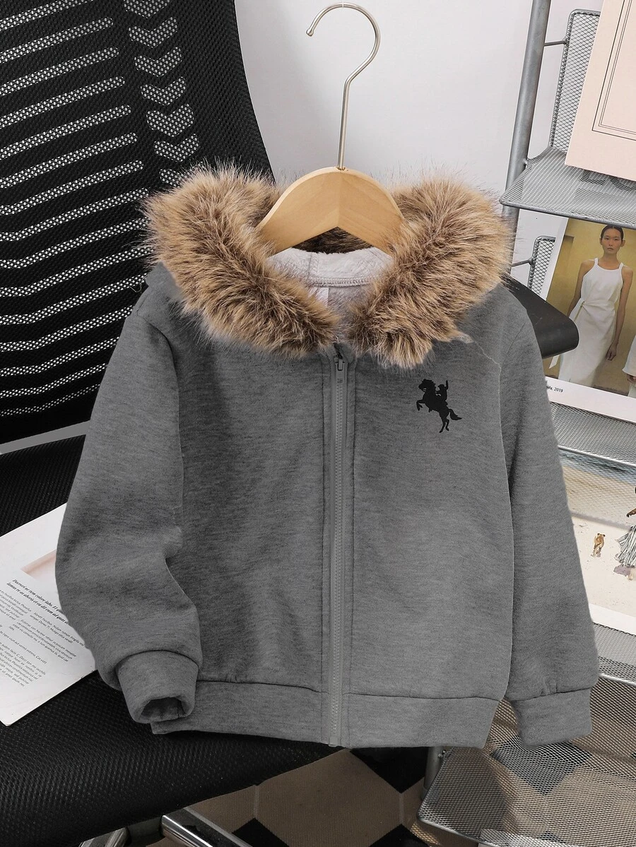 SHEIN 少女款純色連帽寬鬆休閒運動衫 - 灰色 - 查看 1