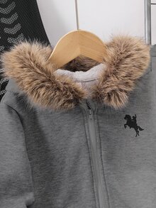 SHEIN 少女款純色連帽寬鬆休閒運動衫 - 灰色 - 查看 3