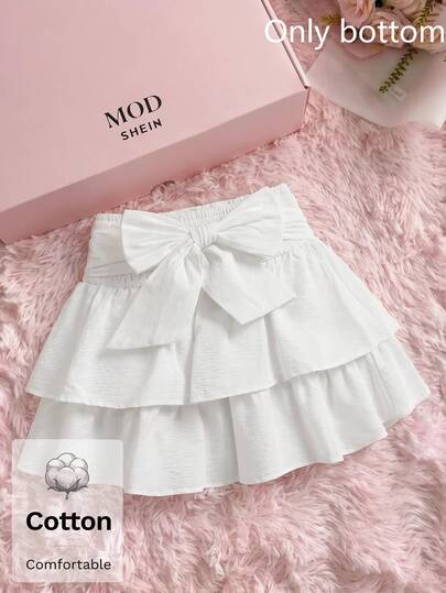 SHEIN MOD Women White Tied Butterflies Multilayered Cake Hem Summer Skirt