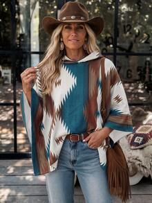 LanaWest Women's Multi-Color Striped Print Wool Hooded Cape Coat - Multicolor - View 4