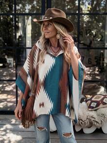 LanaWest Women's Multi-Color Striped Print Wool Hooded Cape Coat - Multicolor - View 3