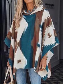 LanaWest Women's Multi-Color Striped Print Wool Hooded Cape Coat - Multicolor - View 1
