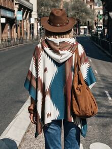 LanaWest Women's Multi-Color Striped Print Wool Hooded Cape Coat - Multicolor - View 2