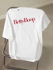 Betty Boop x SHEIN Plus Size Women's Round Neck Short Sleeve Casual Versatile T-Shirt - White - View 2