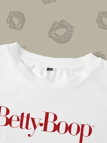 Betty Boop x SHEIN Plus Size Women's Round Neck Short Sleeve Casual Versatile T-Shirt - White - View 4