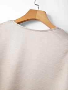 GlowEve CURVE Women's Plus Size Fashion Elegant Collar Pearl Satin Puff Long Sleeve Loose T-Shirt Fall - Champagne - View 3