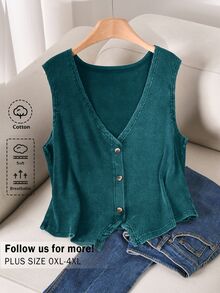 CosyJoli Plus Size Women's Casual Washed Tank Top, Summer - Navy Blue - View 3