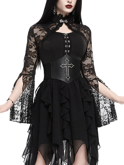 Gothic Style Bell Sleeve Lace Open Front Fashion Top