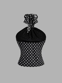 SHEIN MOD 3件組女款金屬裝飾時尚掛脖背心上衣 - 黑色 - 查看 4
