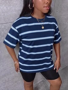 SHEIN CURVE+ 大尺碼 22W 休閒極簡寬鬆圓領女款 T-shirt，適合秋冬穿著 - 彩色 - 查看 5