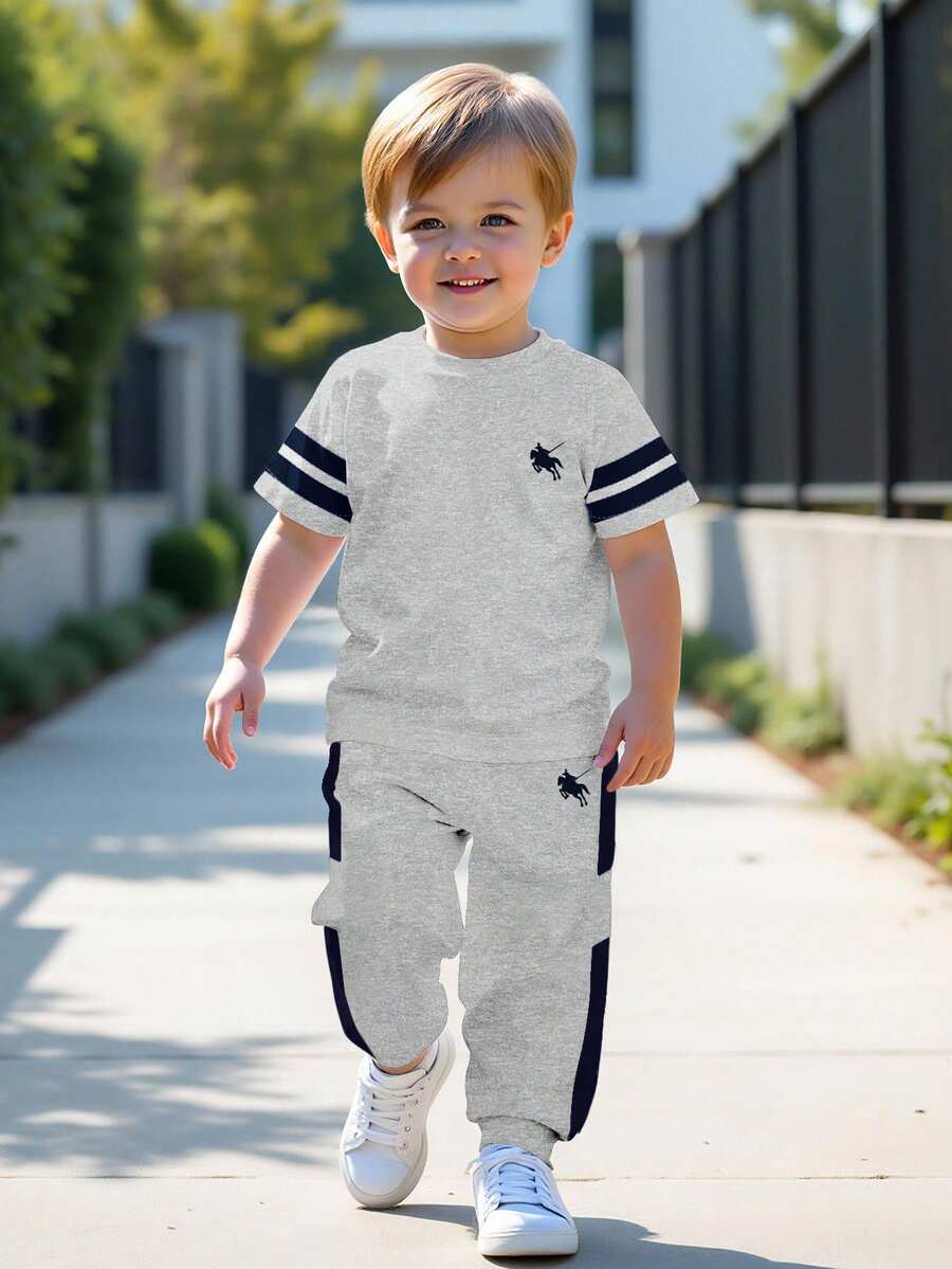 SHEIN Young Boy Autumn New Casual Loose Comfortable Sports Style Round Neck Short Sleeve Pants 2 Pieces Set - Multicolor - View 1