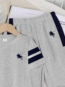 SHEIN Young Boy Autumn New Casual Loose Comfortable Sports Style Round Neck Short Sleeve Pants 2 Pieces Set - Multicolor - View 6