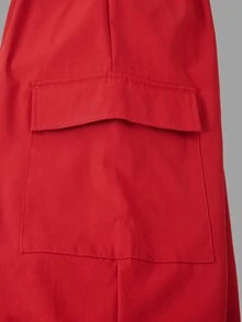 SHEIN ChillGRL Tween女孩韓系牛仔風拼色數字印花長袖運動衛衣＋工裝褲套裝，酷感校園風，適合春秋，生日穿搭，白色紅色 - 紅色 - 查看 4