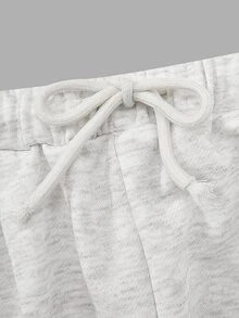 Pantalones rectos de pierna ancha con dobladillo de cordón casual - Gris Claro - Ver 6