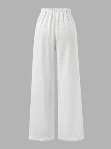 Pantalones rectos de pierna ancha con dobladillo de cordón casual - Gris Claro - Ver 2