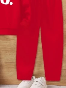 SHEIN Explorewe 小男孩休閒純色英文字母連帽衫套裝 - 黑色 - 查看 4