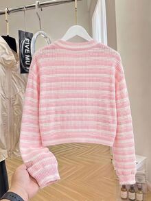 Tween Girls Jacket, Pink, Casual Fit, Warm For Autumn/Winter, Fashionable & Versatile, Autumn, Zipper, Autumn, Winter, Fleece, Solid Color, Hooded, Printed, Cute - Pink - View 3