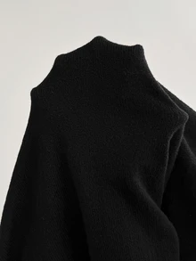 SHEIN Gaun Rajut Hamil Warna Blok Kasual Elegan Chic untuk Sehari-hari di Musim Gugur, Cocok untuk Acara Baby Shower, Warna Hitam - Hitam - View 11