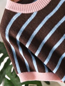 CosyJoli Plus Size Elegant 1920s 70's 80s 90s French Casual Brown Colorblock Minimalist Knit Vest Top For Women Autumn Back-To-School Teacher Vacation - Coffee Brown - View 7