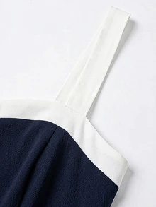 LUMIGAL Jumpsuit Wanita Kasual untuk Liburan dengan Tali Bahu Tipis dan Blok Warna - Navy Blue - View 5