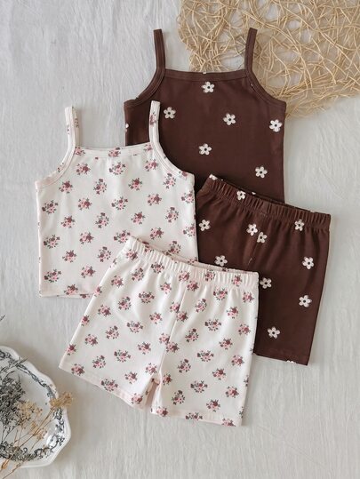 SHEIN Young Girls Kids Spring/Summer Camisole Tank Top & Shorts Solid Color Multi-Color Camisole Tank Top & Shorts Underwear Set 2 Pieces Set