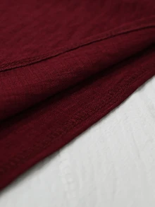 GlowEve 女款夏季刺繡兩件套，清爽亞麻感無袖上衣與短褲套裝，立領休閒 70 年代優雅度假風酒紅色 - 酒紅色 - 查看 7
