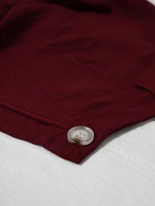 GlowEve 女款夏季刺繡兩件套，清爽亞麻感無袖上衣與短褲套裝，立領休閒 70 年代優雅度假風酒紅色 - 酒紅色 - 查看 8