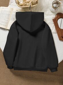 Tween Girl Floral Print Sweatshirt, Casual Tropical Comfortable Crew Neck Loose Fit Pullover Top, Suitable For Autumn/Winter Black And Pink Everyday - Black - View 2