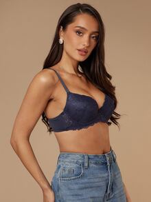 Silquee Women's Lace Underwire Bra Lingerie - Navy Blue - View 5