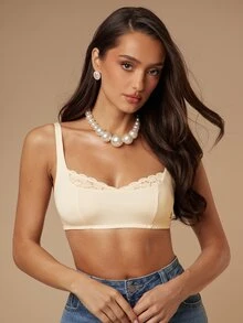 Silquee Lullawish Women's Solid Color Romantic Lace Patchwork Wireless Bra - Apricot - View 6