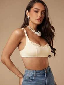 Silquee Lullawish Women's Solid Color Romantic Lace Patchwork Wireless Bra - Apricot - View 7